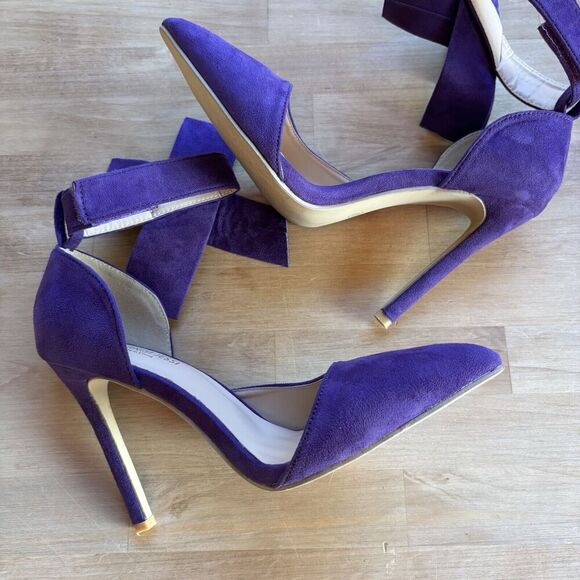 MAIERNISI JESSI Purple Suede point toe Stiletto heel bow knot ankle strap sz 7.5 - Picture 4 of 12